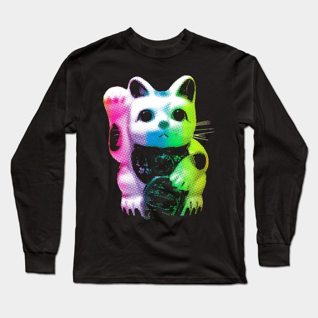 Rainbow Lucky Cat - Maneki Neko Long Sleeve T-Shirt by robotface